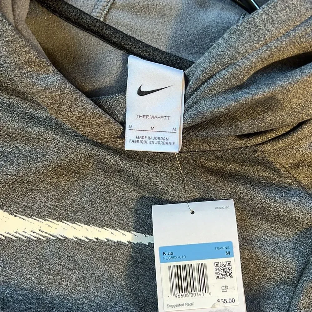 New Nike Therma-FIT Pullover Hoodie Big Kids Size Medium in Black/Anthracite